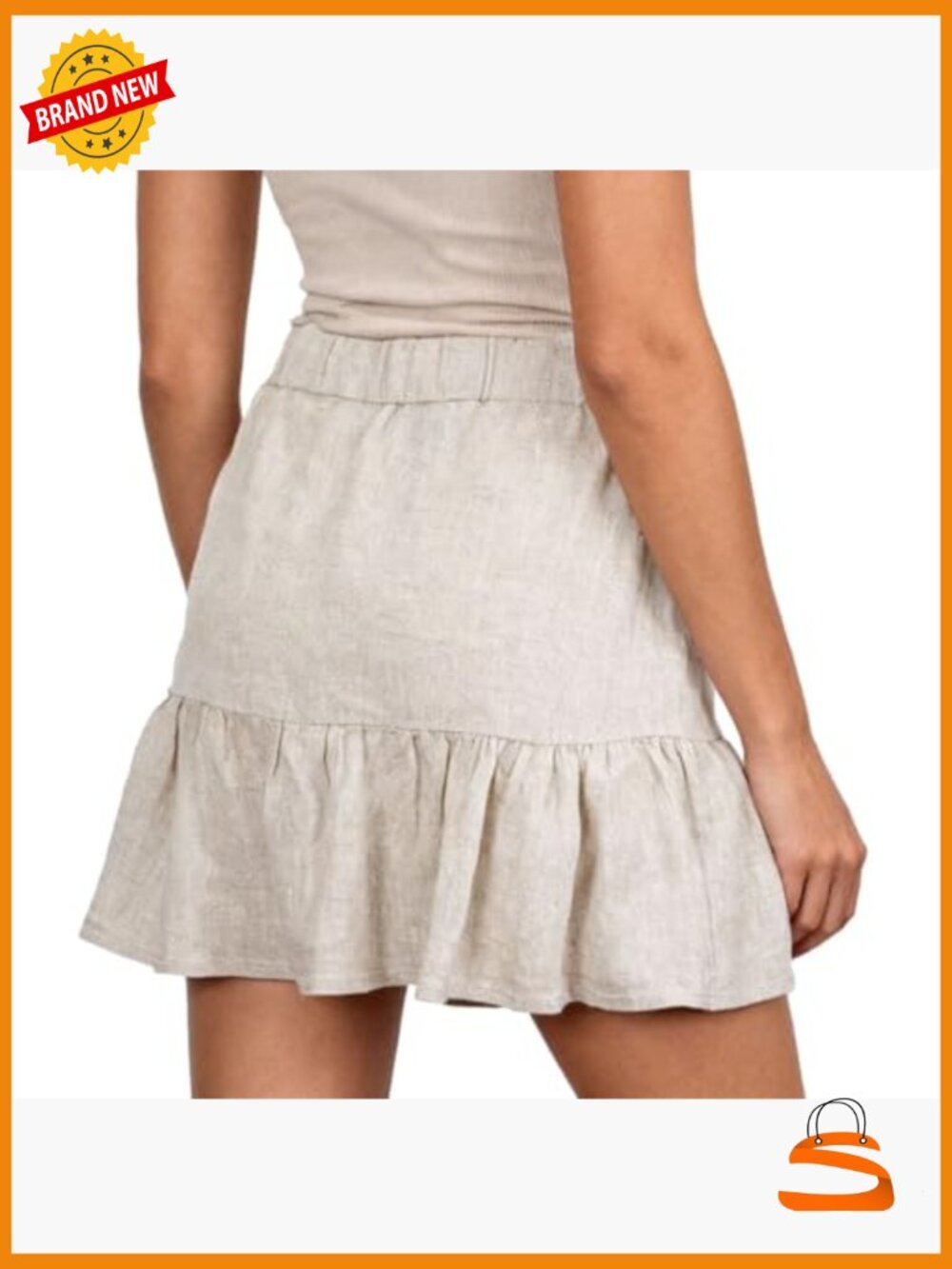 100% Linen High Rise Ruffle Mini Skirt A-Line Summer - Picture 2 of 6